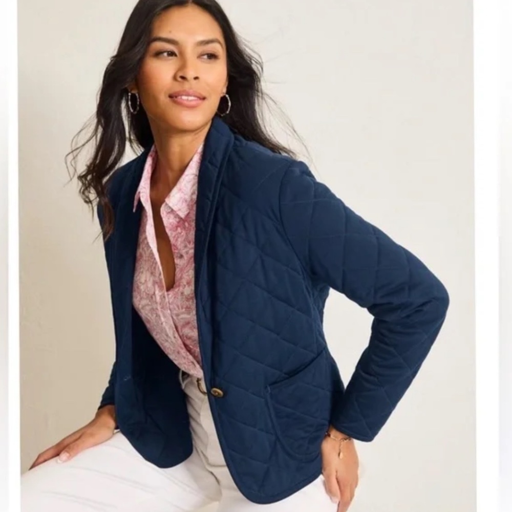 Tommy Bahama Sz L Navy Quilted Knit Shawl Collar Blazer Jacket